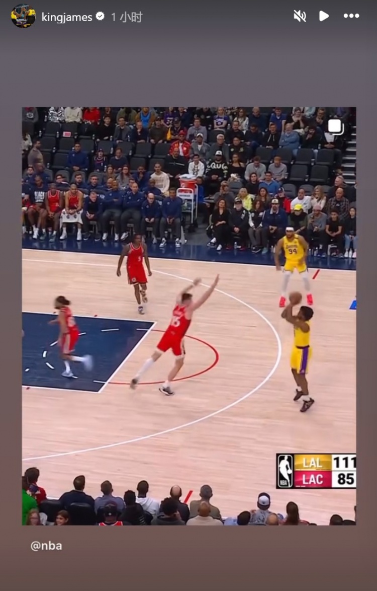 为你骄傲！布朗尼投进NBA生涯首记三分球！詹姆斯赛后转发